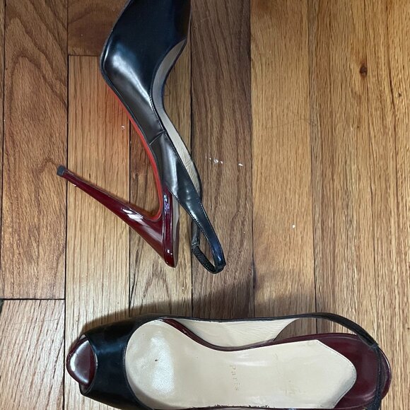 Christian Louboutin Paris black patent open-toe sling-back pumps, size 42/US 11 - Picture 1 of 2